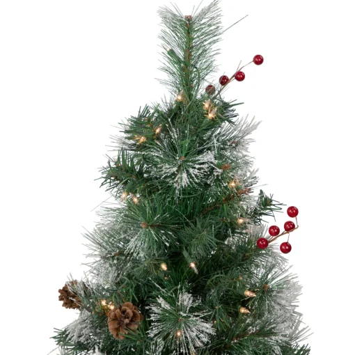 Outlet 4' Pre-Lit Frosted Carolina Berry Spruce Artificial Christmas Tree, Clear Lights Flocked