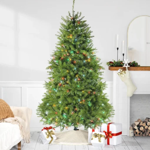 7.5' Pre-Lit Full Northern Pine Artificial Christmas Tree - Multicolor LED Lights Pre-Lit