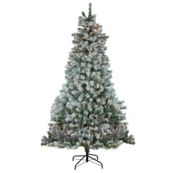 Sale 7.5' Pre-Lit Full Winema Pine Flocked Artificial Christmas Tree - Clear Lights Flocked