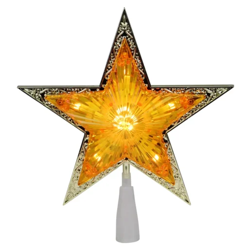 Sale 9" Pre-Lit Gold and Amber Crystal 5 Point Star Christmas Tree Topper - Clear Lights Stars