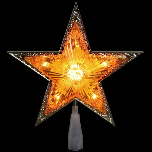 Sale 9" Pre-Lit Gold and Amber Crystal 5 Point Star Christmas Tree Topper - Clear Lights Stars
