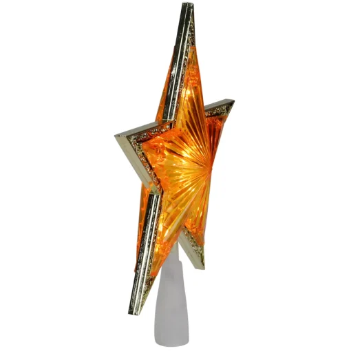 Sale 9" Pre-Lit Gold and Amber Crystal 5 Point Star Christmas Tree Topper - Clear Lights Stars