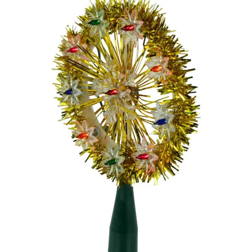 Best 7" Pre-Lit Gold Snowflake Starburst Christmas Tree Topper - Clear Lights Stars