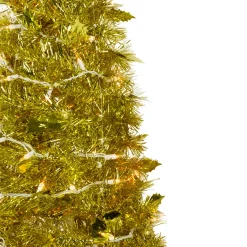 Best 6' Pre-Lit Gold Tinsel Pop-Up Artificial Christmas Tree, Clear Lights Pop Up