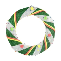 New 18" Pre-Lit Green and White Candy Striped Sisal Artificial Christmas Wreath - Clear Lights Pre Lit