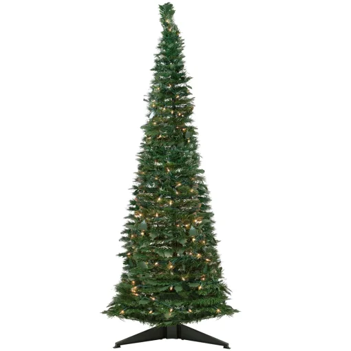 Discount 6' Pre-Lit Green Holly Leaf Pop-Up Artificial Christmas Tree - Clear Lights Pop Up