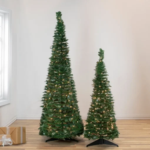 Discount 6' Pre-Lit Green Holly Leaf Pop-Up Artificial Christmas Tree - Clear Lights Pop Up