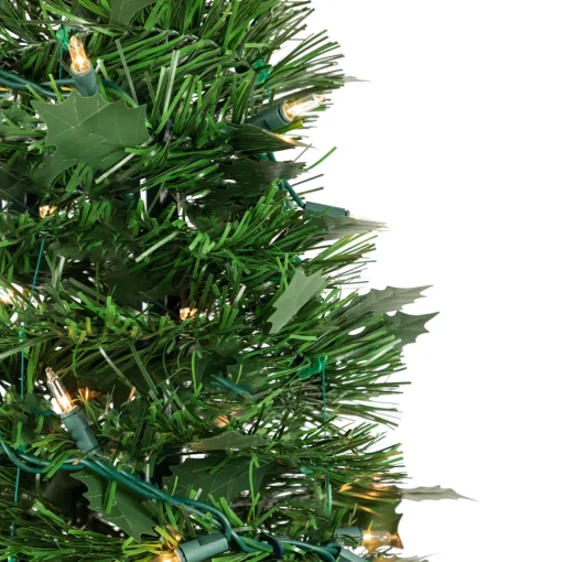 Discount 6' Pre-Lit Green Holly Leaf Pop-Up Artificial Christmas Tree - Clear Lights Pop Up