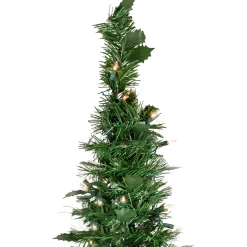Discount 6' Pre-Lit Green Holly Leaf Pop-Up Artificial Christmas Tree - Clear Lights Pop Up