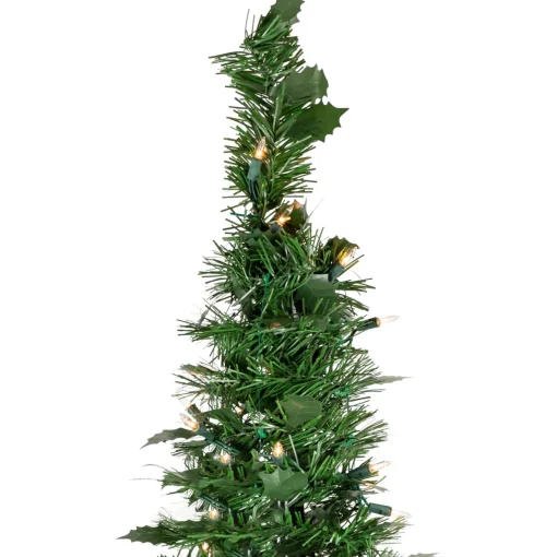 Discount 6' Pre-Lit Green Holly Leaf Pop-Up Artificial Christmas Tree - Clear Lights Pop Up