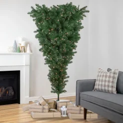 Hot 7' Pre-Lit Green Spruce Artificial Upside Down Christmas Tree - Clear Lights Upside Down