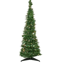 New 4' Pre-Lit Green Tinsel Pop-Up Artificial Christmas Tree, Clear Lights Pop Up