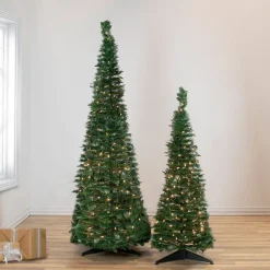 New 4' Pre-Lit Green Tinsel Pop-Up Artificial Christmas Tree, Clear Lights Pop Up
