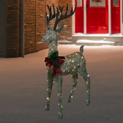 48" Pre-Lit LED Champagne Deer Outdoor Christmas Decoration Animals