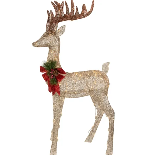 48" Pre-Lit LED Champagne Deer Outdoor Christmas Decoration Animals