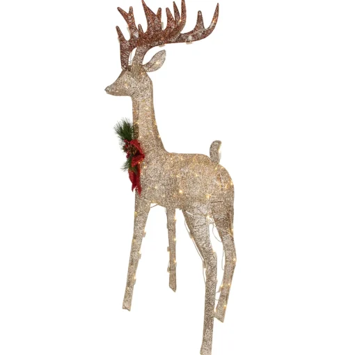 48" Pre-Lit LED Champagne Deer Outdoor Christmas Decoration Animals