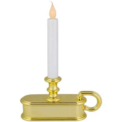 9.5" Pre-Lit LED White Lighted Christmas Candle Lamp with Gold Handle Base Candle Lamps
