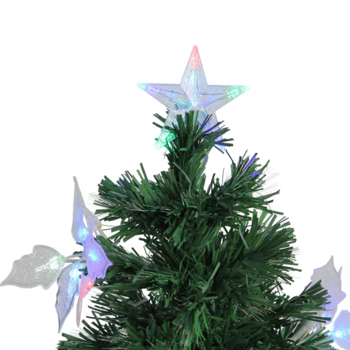 Outlet 3' Pre-Lit Medium Fiber Optic Floral Artificial Christmas Tree - Multi-Color Lights Fiber Optic