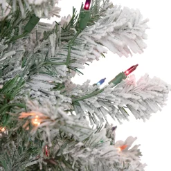 3' Pre-Lit Medium Heavily Flocked Madison Pine Artificial Christmas Tree, Multi Lights Flocked
