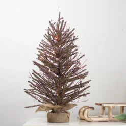 Hot 2' Pre-Lit Medium Potted Warsaw Twig Artificial Christmas Tree - Clear Lights Twig & Birch