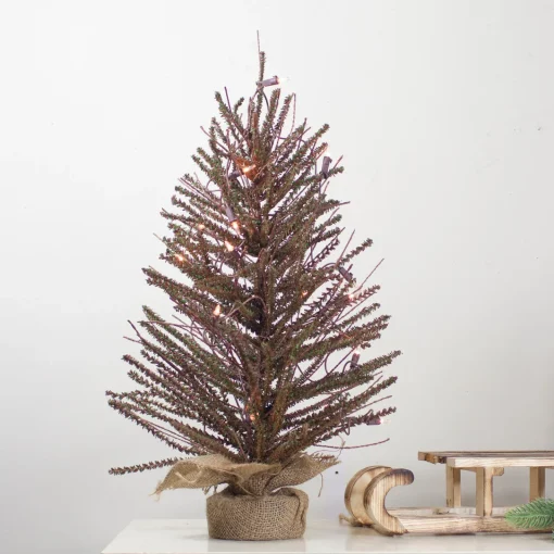 Hot 2' Pre-Lit Medium Potted Warsaw Twig Artificial Christmas Tree - Clear Lights Twig & Birch