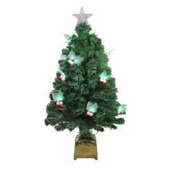 New 3' Pre-Lit Medium Profile Holly Berries Artificial Christmas Tree - Multi-Color LED Lights Fiber Optic