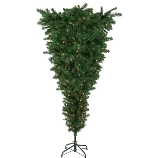 New 5.5' Pre-Lit Medium Upside Down Spruce Artificial Christmas Tree, Clear Lights Upside Down