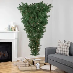 New 5.5' Pre-Lit Medium Upside Down Spruce Artificial Christmas Tree, Clear Lights Upside Down