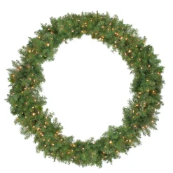 New 48" Pre-Lit Northern Pine Artificial Christmas Wreath With Clear Lights Pre Lit