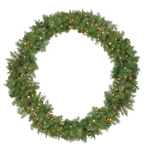 New 48" Pre-Lit Northern Pine Artificial Christmas Wreath With Clear Lights Pre Lit