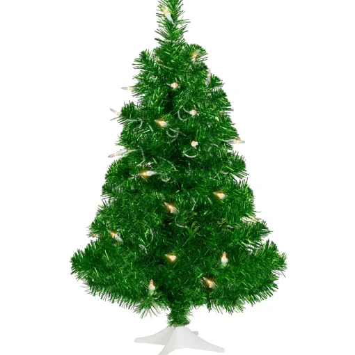 Hot 2' Pre-Lit Paradise Lime Green Tinsel Pine Artificial Christmas Tree - Clear Lights Colorful