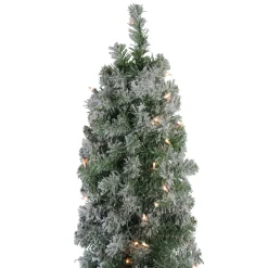 Hot 6' Pre-Lit Pencil Flocked Green Pine Artificial Christmas Tree - Clear Lights Pre-Lit