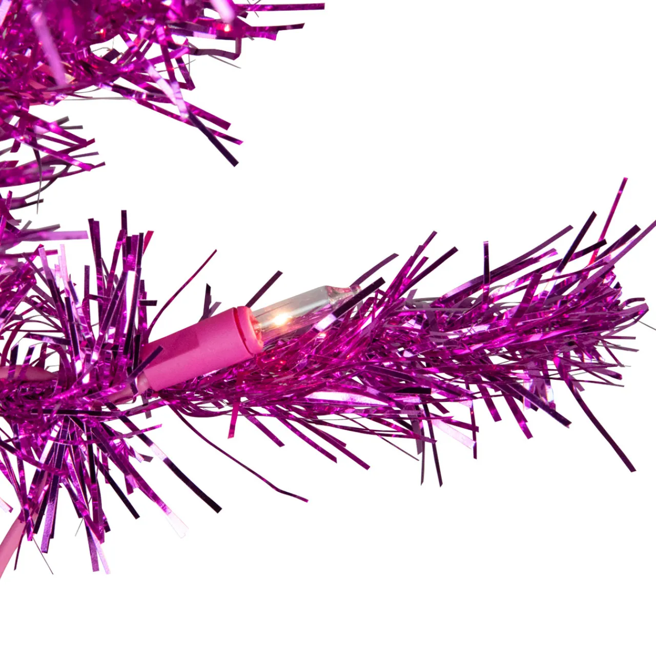 Sale 6' Pre-Lit Pink Artificial Tinsel Christmas Tree, Clear Lights Colorful