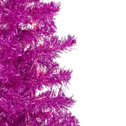 Sale 6' Pre-Lit Pink Artificial Tinsel Christmas Tree, Clear Lights Colorful