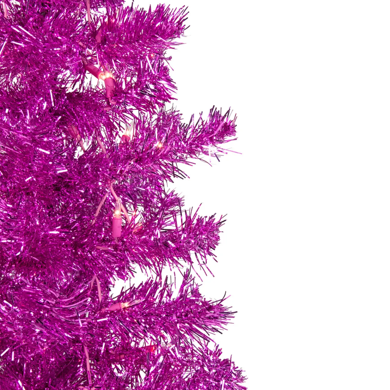 Sale 6' Pre-Lit Pink Artificial Tinsel Christmas Tree, Clear Lights Colorful