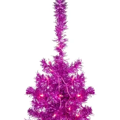 Sale 6' Pre-Lit Pink Artificial Tinsel Christmas Tree, Clear Lights Colorful