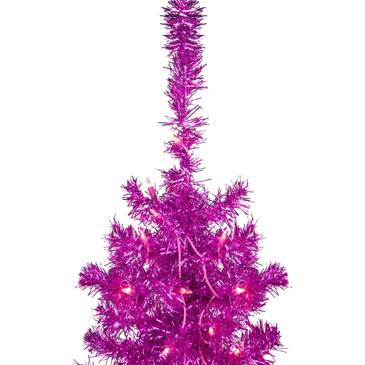 Sale 6' Pre-Lit Pink Artificial Tinsel Christmas Tree, Clear Lights Colorful