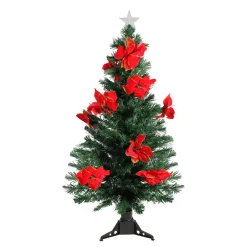 Discount 4' Pre-Lit Poinsettias Artificial Christmas Tree - Multicolor Lights Fiber Optic