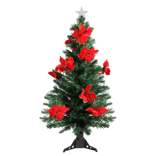 Discount 4' Pre-Lit Poinsettias Artificial Christmas Tree - Multicolor Lights Fiber Optic