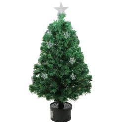 4' Pre-Lit Potted Fiber Optic Artificial Christmas Tree with Stars - Multicolor Lights Fiber Optic
