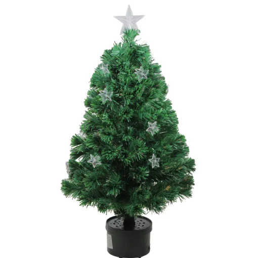 4' Pre-Lit Potted Fiber Optic Artificial Christmas Tree with Stars - Multicolor Lights Fiber Optic