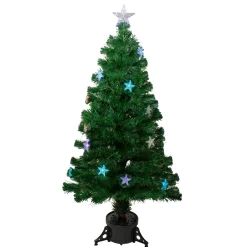 New 4' Pre-lit Potted Medium Pine Color Changing Star Artificial Christmas Tree - Multi-Color Fiber Optic LED Lights Fiber Optic