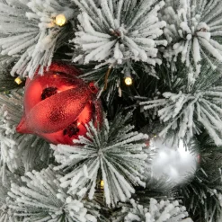 Outlet 3' Pre-Lit Potted Snowy Bristle Pine Artificial Christmas Tree, Warm White LED Lights Potted