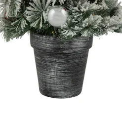 Outlet 3' Pre-Lit Potted Snowy Bristle Pine Artificial Christmas Tree, Warm White LED Lights Potted
