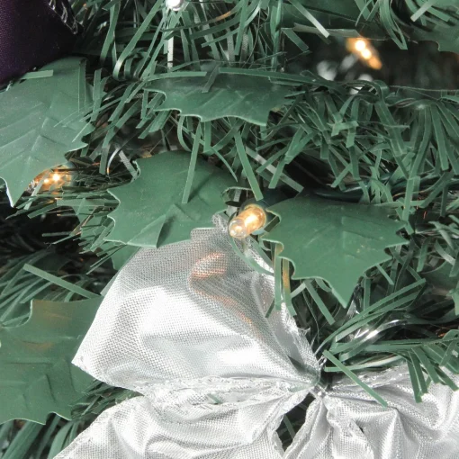 Hot 6' Pre-Lit Purple and Silver Pre-Decorated Pop-Up Artificial Christmas Tree, Clear Lights Pop Up