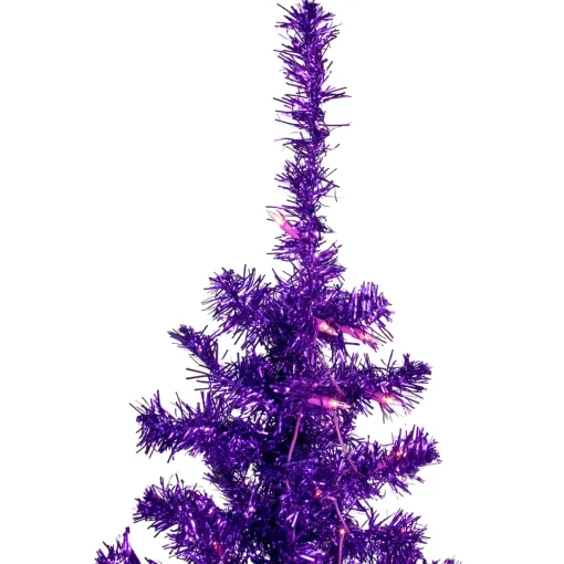 Discount 6' Pre-Lit Purple Artificial Tinsel Christmas Tree, Clear Lights Colorful