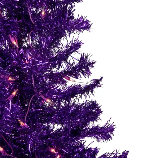 Discount 6' Pre-Lit Purple Artificial Tinsel Christmas Tree, Clear Lights Colorful
