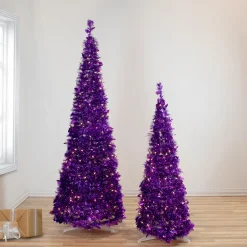 Online 6' Pre-Lit Purple Tinsel Pop-Up Artificial Christmas Tree, Clear Lights Pop Up