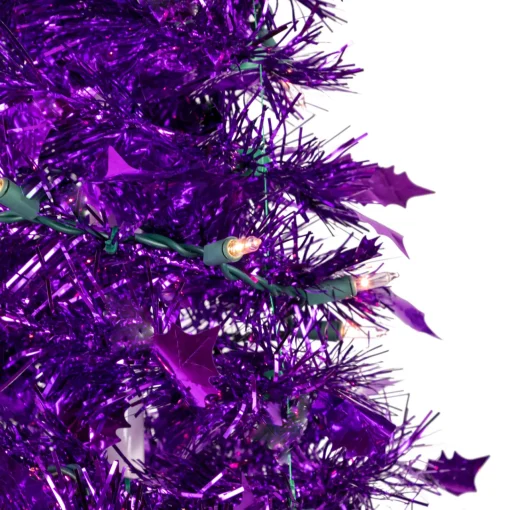 Online 6' Pre-Lit Purple Tinsel Pop-Up Artificial Christmas Tree, Clear Lights Pop Up