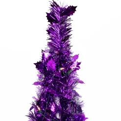 Online 6' Pre-Lit Purple Tinsel Pop-Up Artificial Christmas Tree, Clear Lights Pop Up